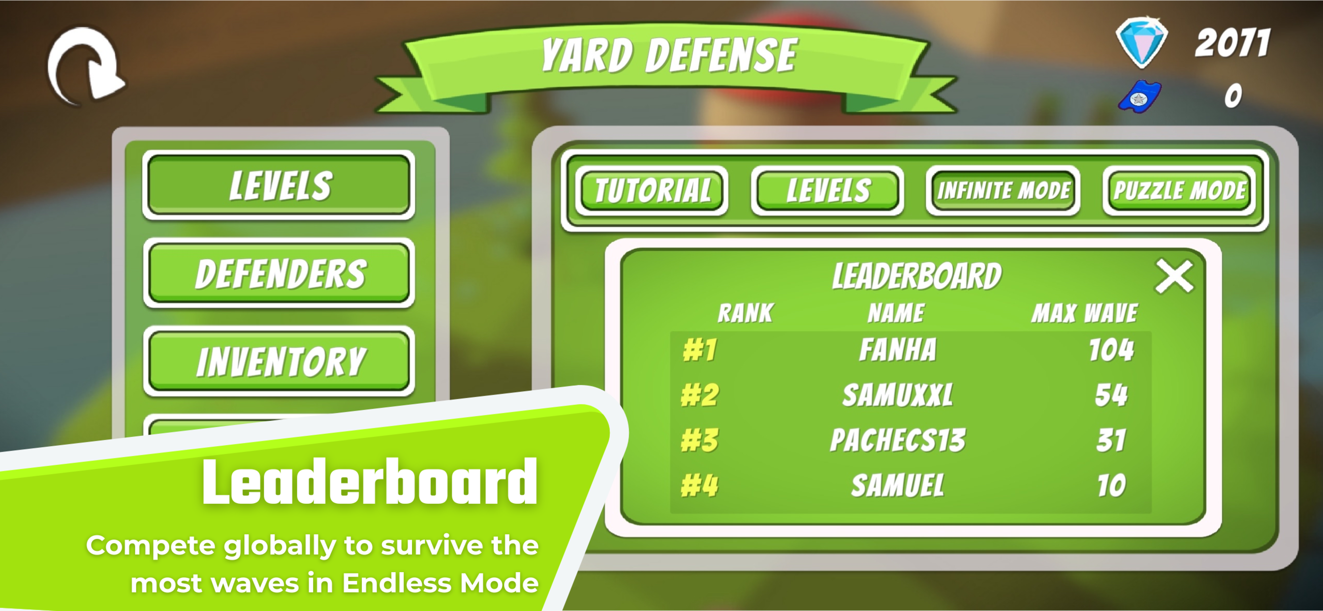 Yard Defense global leaderboard